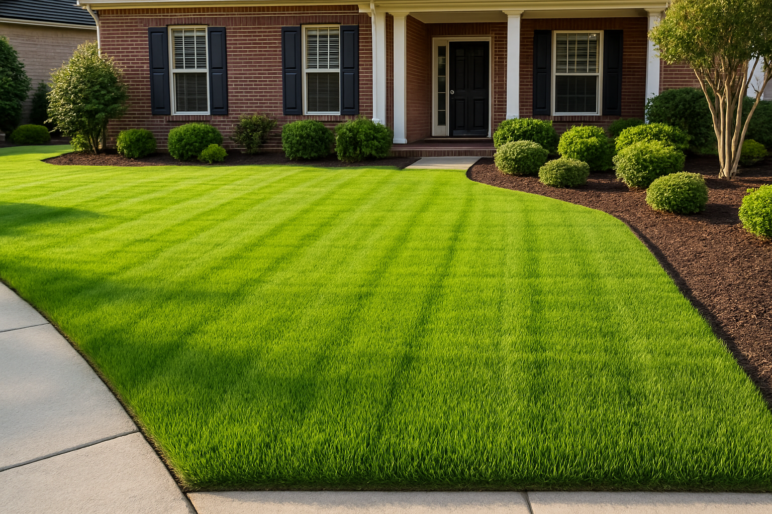 Well-manicured residential lawn with trimmed edges and healthy green grass
